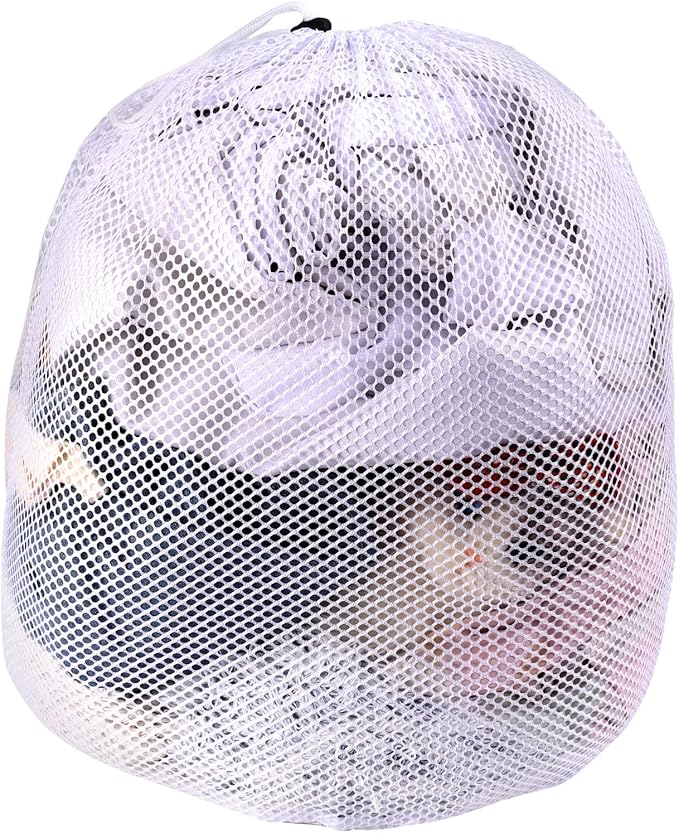 20x24 Inch Mesh Laundry Bag with Drawstring, Machine Washable White Net Washing Bag for Home Travel Hotel College Dorm Apartment Wash