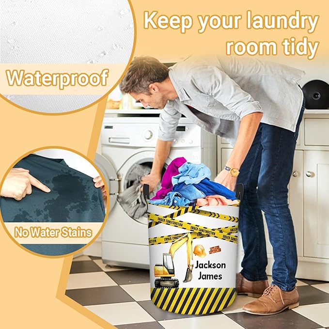 Personalized Truck Laundry Basket, Custom Laundry Hamper With Name Gifts For Kids Baby Adults, Collapsible Dirty Clothes Storage Organizer With Handles M 19.6 X 15.7in