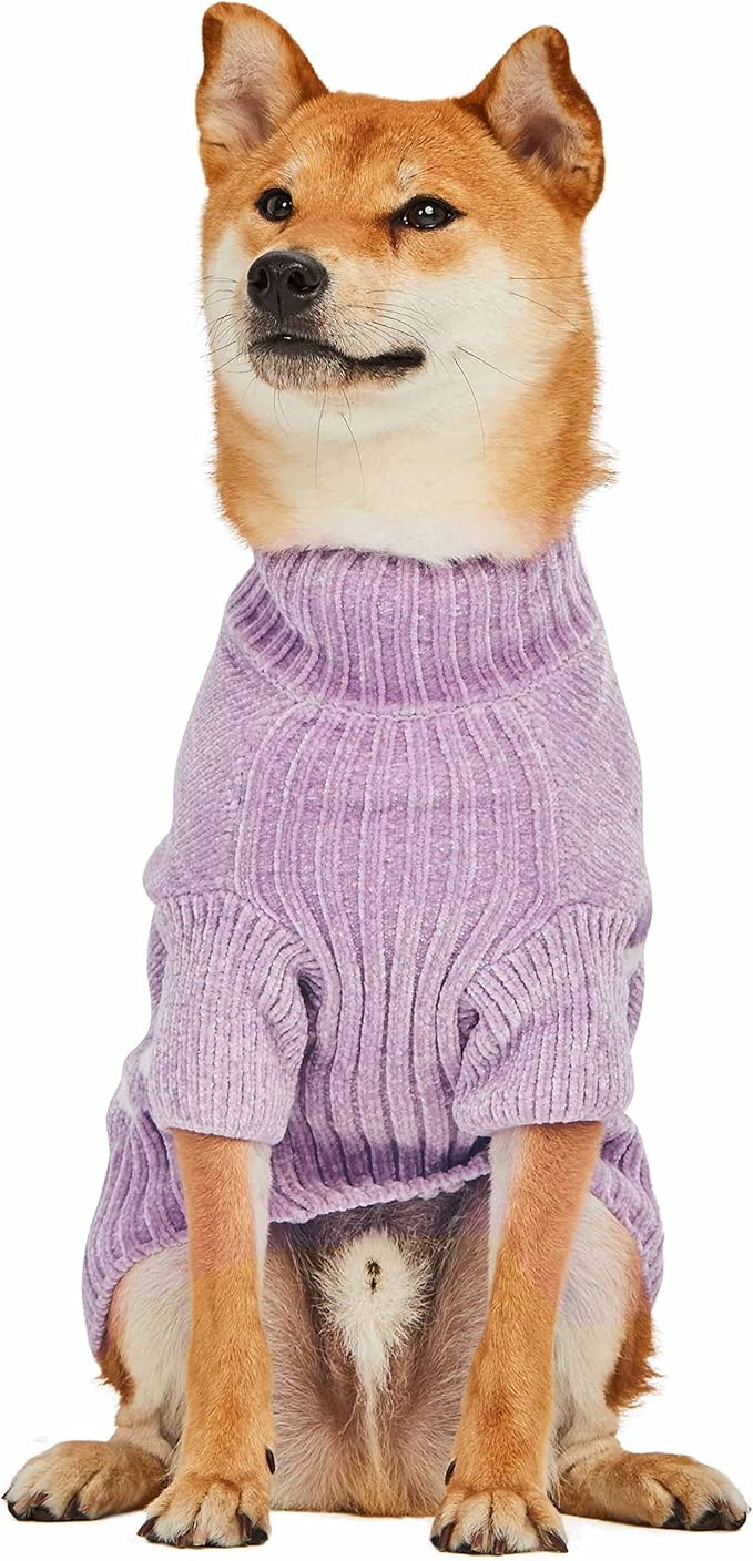 Blueberry Pet Cozy Soft Chenille Classy Striped Dog Sweater in Lavender Frost, Back Length 12", Pack of 1 Clothes for Dogs