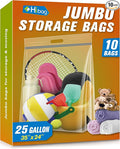 HIBAG 25 Gallon Jumbo Storage Bags, 35” x 24” Resealable Clear Bags with Handle, Extra Large XL Heavy Duty for Clothes Pillow Travel Moving, Pack of 10