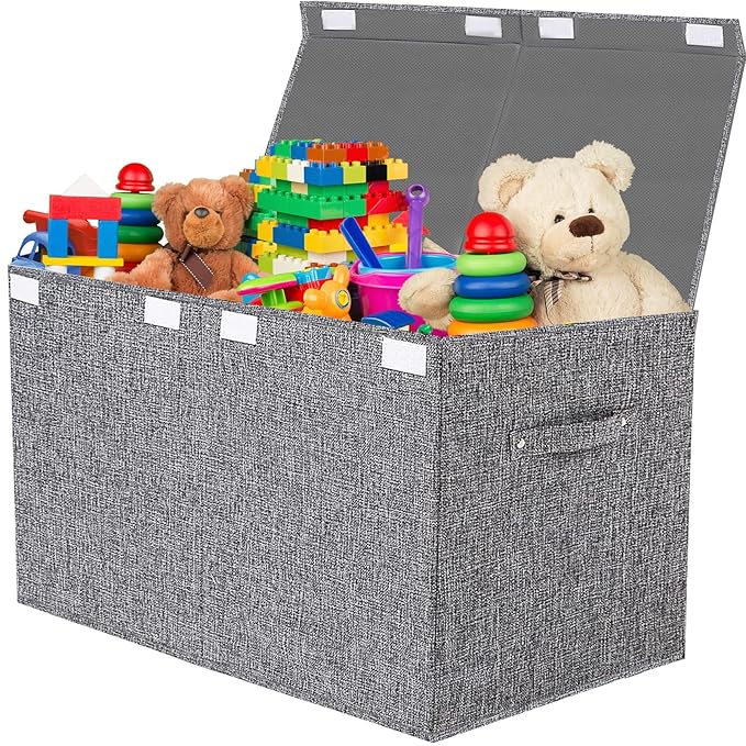 VERONLY Collapsible Toy Storage Bin with Lid, 82L Large Capacity - Gray Neutral Space-Saving Organizer for Playroom, Bedroom & Nursery, Foldable Design