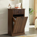 36" H Tilt Out Laundry Hamper Cabinet, Modern Fluted Trash Can Cabinets with Drawer, Wooden Hidden Garbage Cabinet for Kitchen and Bathroom (Brown, Single)