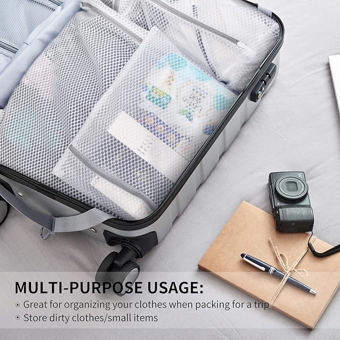 FOYERNUAGE 3pcs PREMIUM Honeycomb Mesh Laundry Bags for Delicates with Zipper,Travel Storage Organize Bags,Clothing Washing Bags for Blouse,Hosiery,Pants,Extra Strong,Medium 16x20inch(3M)