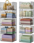 5-Tier Stackable Closet Organizers and Storage Shelves, Extend Clothing Closet Shelf Bins for Wardrobe Kitchen Office Bathroom, Clothes Organizer System-Wider Mouth Design, Black
