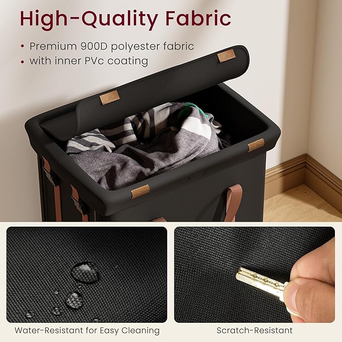 150L Rolling Laundry Basket with Wheels, Double Laundry Hamper with Lid and 2 Removable Bags, 2 Section Large Dirty Clothes Hamper for Laundry Room Bedroom Bathroom Dorm 19.7"Wx15.7"Dx31.9"H, Black