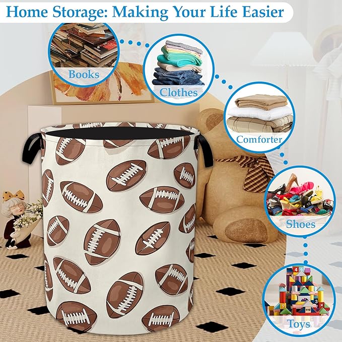 America Football Laundry Basket Collapsible Laundry Hamper with Handle, Oxford Clothes Toy Storage Bin for Bathroom Bedroom Room Decor, Gift Basket 16" X 20.8"