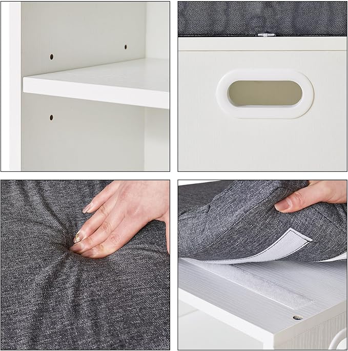 YMYNY Shoe Storage Bench with Cushion, 2 Tier Shoe Rack with Padded Seat, Adjustable Shoe Organizer Cabinet for Entryway, Living Room, Hallway, Closet, Bedroom, 15.4L*11W*16.54H, White, UHBD028W