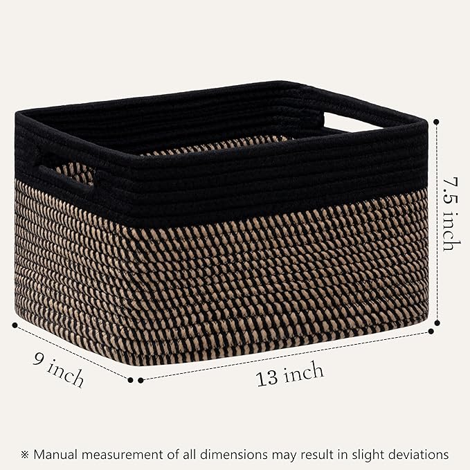 UBBCARE 2 Pack Storage Baskets for Shelves, Baskets for Organizing, Cube Shelf Storage Bin with Handles, Woven Storage Basket, 13"L x 9"W x 7.5"H, Black&Brown