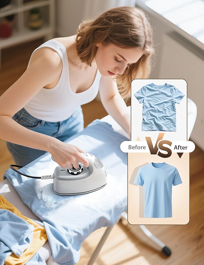 Sundu Small Iron for Clothes with Steam,Travel Iron Portable Non-Stick Soleplate Steamer for Quilting & Sewing,300 Microsteam Holes,90ml Water Tank,Lockable Safety Base-Silver