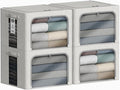 4 Pack Clothes Storage Bins with Metal Frame - 100L Stackable Storage Box with Lid，Foldable Storage Container Organizer for Clothes，Linen Fabric Storage Box with Clear Window＆Zippers＆Handles