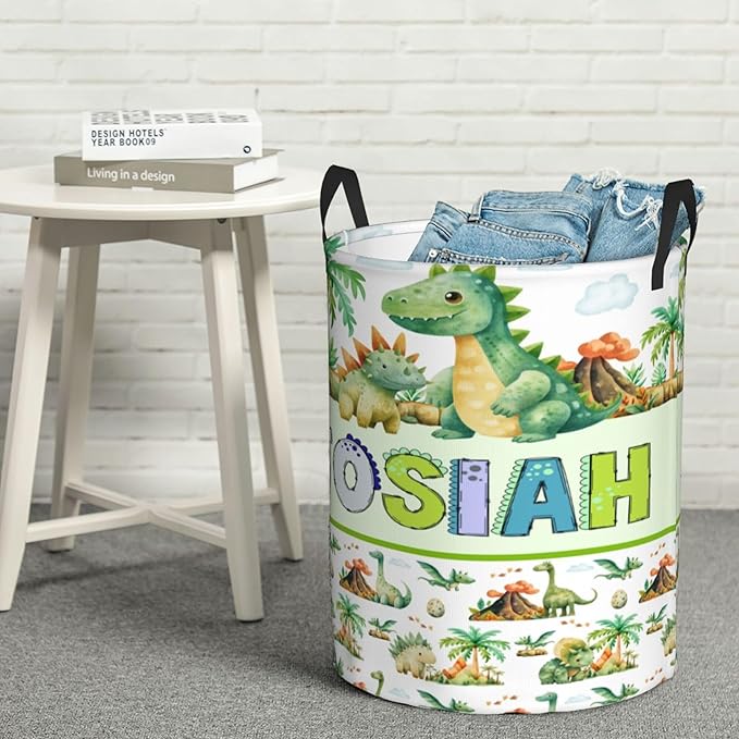Personalized Dinosaur Laundry Basket For Baby Kids Boys Girls Adult Custom Hamper Basket With Name For Bathroom Bedrooms Collapsible Baby Laundry Basket, Dirty Clothes Hamper With Handles