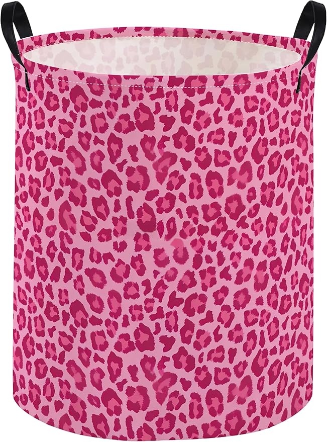 Kids Laundry Basket Pink Hamper for Nursery Hamper Cute Kids Storage Bin Room Decor for Home(Pink leopard print)