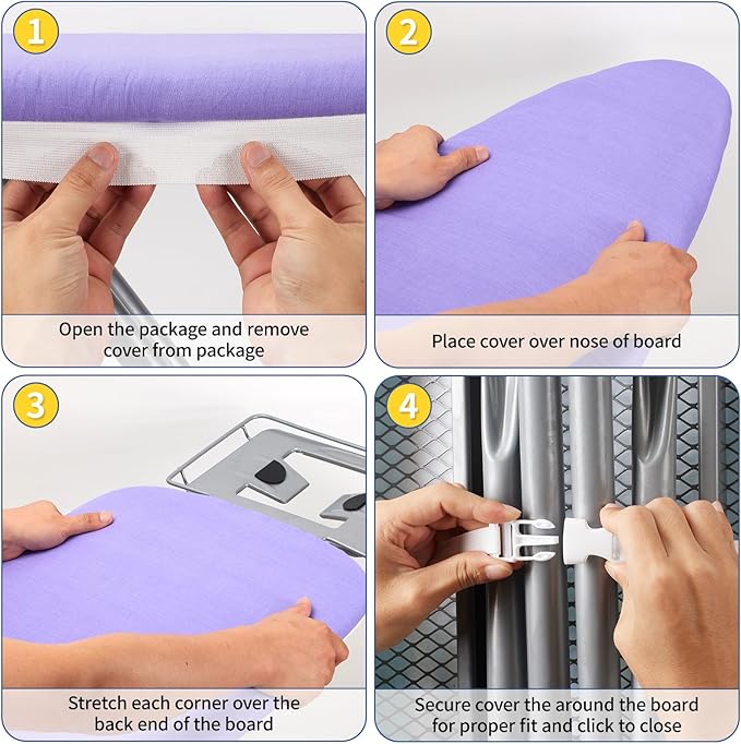 BNDX 15"x54" Ironing Board Cover for Apartments – Lavender Color with Thick Padding, 2" Elastic Edge & Dual Buckles, Scorch & Stain Resistant, Easy Installation