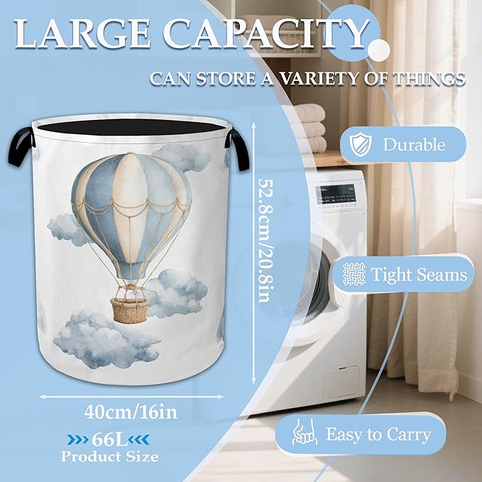 Hot Air Balloon Laundry Basket Collapsible Laundry Hamper Oxford Storage Bin for Clothes Storage, Toy Organizer, Books and Sundries 16" X 20.8"