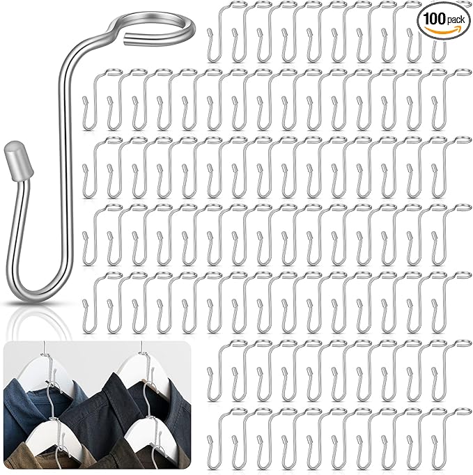 100 Pieces Hanger Connector Hooks Metal Hanger Extender Hooks Stable Clothes Connector for Different Clothes Hangers, 8.7 mm/0.34 Inch Hole Diameter, Silver