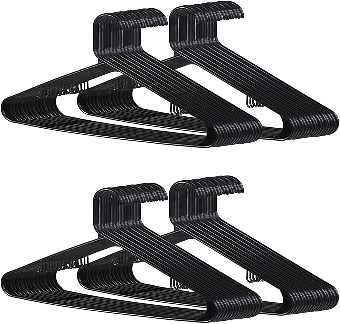 SUPER DEAL Plastic Hangers 100 Pack, Clothes Hangers with Double Hooks for Coat Shirts Pants Dresses, Heavy Duty Durable Closet Space Saving, Black