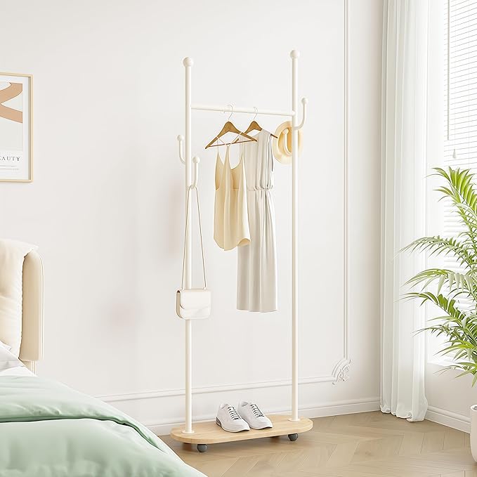 Cactus shaped Freestanding Metal Coat Rack Stand Modern Organizer for Scarf Jacket Hat Bags Ideal for Home Entryway Bedroom Corner Stable and Moveable (White)