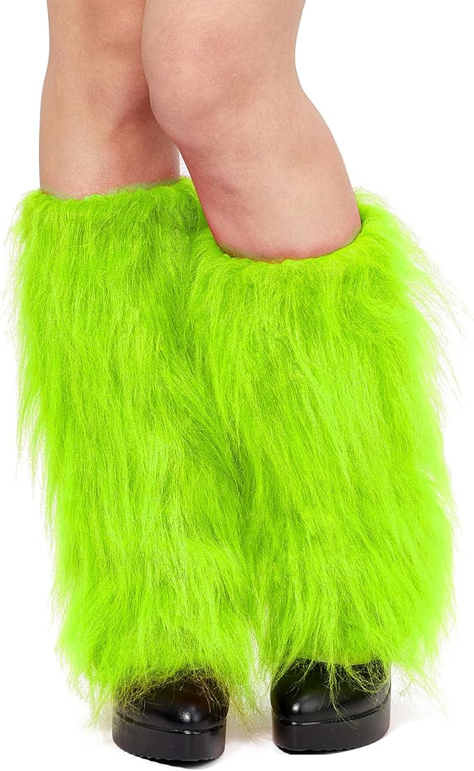 Zando Furry Faux Fur Leg Warmers for Women - Soft Fluffy Legwarmer Winter Boot Cuffs Covers for Daily Halloween Santa Costume