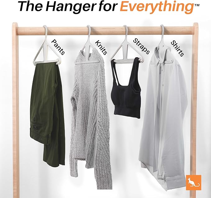 Kangaroo™ 100% Recycled High-Strength Clothing Hanger, Pants, Shirt, Suit, Coat - Patented, Heavy Duty, Non-Slip, Hangeroo - Includes Hacks, Tips, Tricks Booklet – Made in USA (Oatmilk 30-Pack)