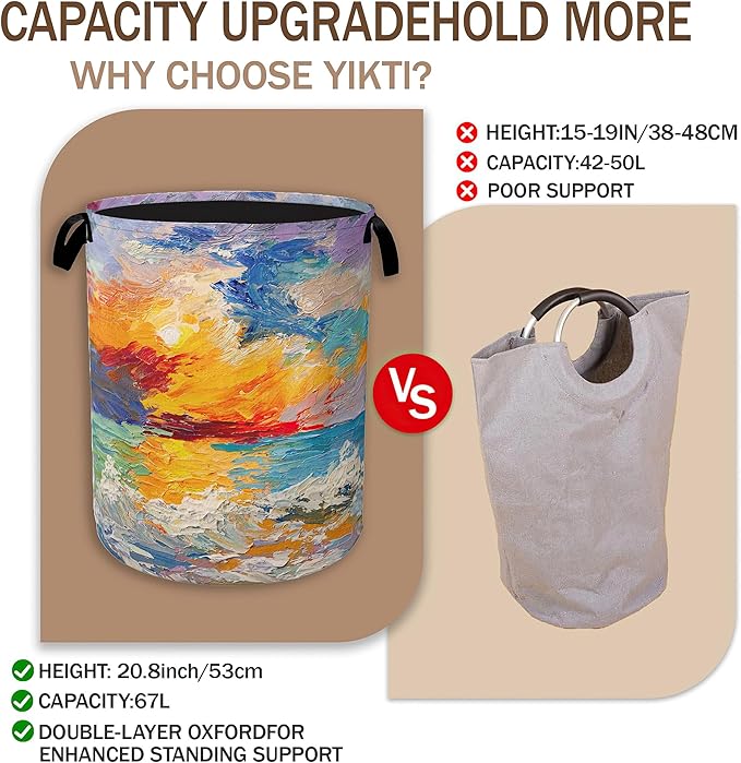 Sea Sunset Laundry Hamper,Abstract Oil Painting Clothes Hamper for Laundry,Waterproof Oxford Toy Storage Collapsible Hampers for Bedroom, Dorm Room,Bathroom,16x20 Inch