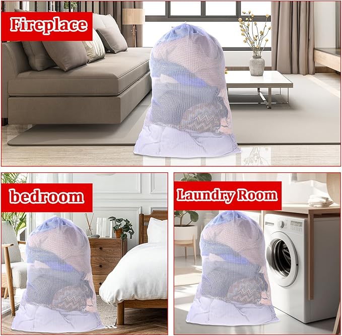 Large Mesh Laundry Bag with Drawstring Closure - 24"X 36" White, Ideal for Travel, College Dorm, Apartment, Family