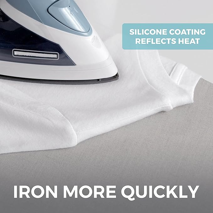 HOME GENIE Ironing Board Cover, Extra Thick Padding, Scorch Resistant Silicone Coating, 15x54 Full Size, Elastic Edge Heavy Duty Iron Pad Covers Standard Boards, Hook and Loop Fastener Strap, Silver