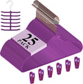 VECELO Premium Velvet Clothes Hangers Suit Heavy Duty (25 Pack)-Non Slip & Space-Saving with 6 Finger Clips & Tie Rack Excellent for Men and Women，Dark Purple