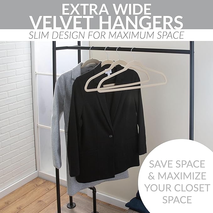 Simplify Extra Wide 21" Velvet Coat Hangers | 24 Pack | Slim Design | Heavy Duty | Holds 10 Pounds | Closet Organization | Shirt & Clothes | Ivory