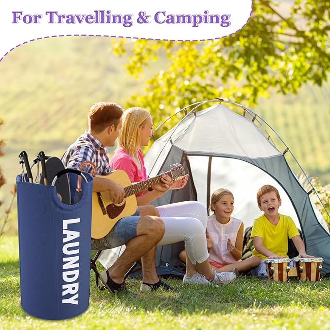 95L Collapsible Laundry Baskets for Boy, Big Clothes Hampers with Handles, Stand-alone Laundry Bin, Portable Dirty Clothes Basket for Bathroom, Camping, Navy Blue