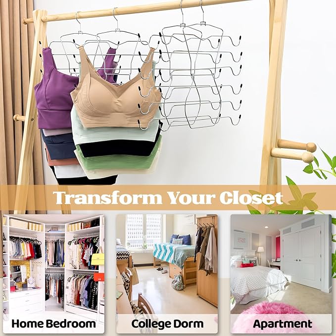 Tank Top Hangers Space Saving,Hanging Closet Organizer,6 Tiers Bra Hangers with 360° Swivel Hook,Closet Organizers and Storage,Dorm Room Essentials for Girls-6 Pack