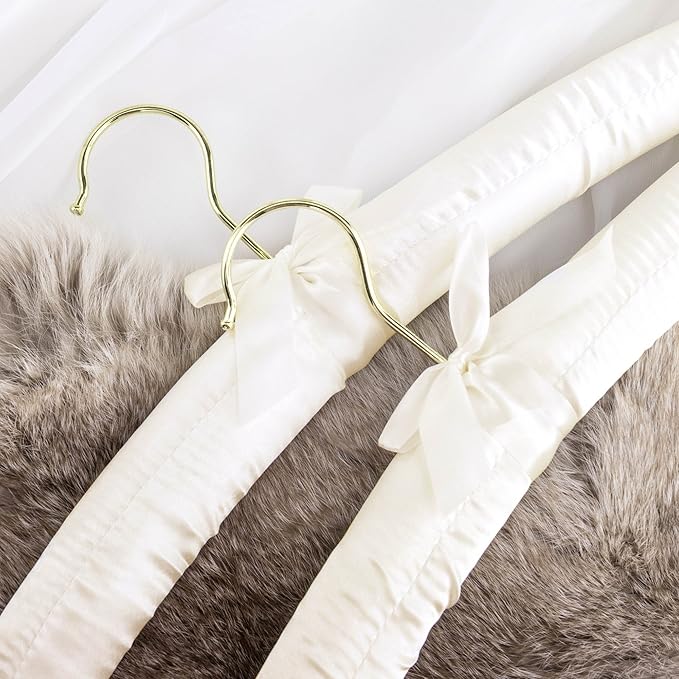 HANGERWORLD 5 Ivory 17inch Satin Padded Top Garment Wedding Clothes Coat Hangers with Buttons