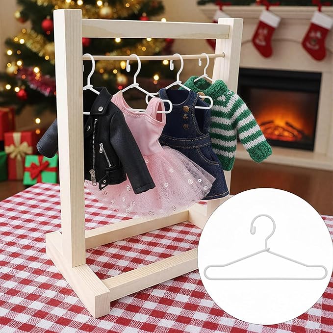 Jenaai 50 Pcs Doll Clothes Hanger 2.56 in Metal White Doll Outfit Hanger Mini Clothes Hangers for Wardrobe, Dresses, Skirts, and Accessories