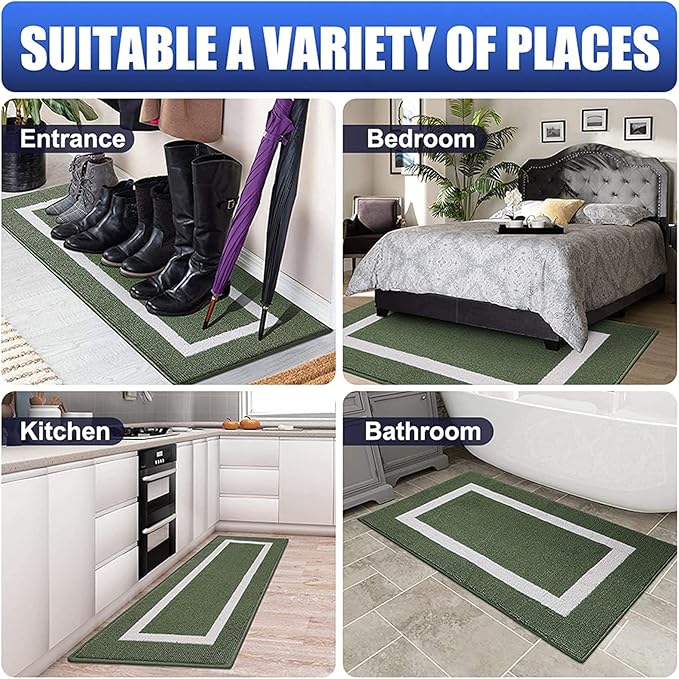 OLANLY Indoor Door Mat, 47x20, Non-Slip Absorbent Resist Dirt Entrance Mat, Washable Low-Profile Inside Entry Doormats for Entryway, Green