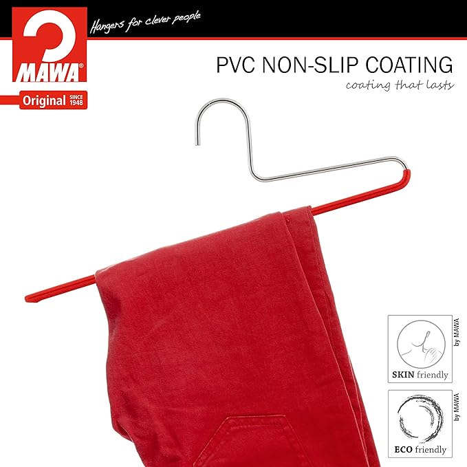 Mawa by Reston Lloyd Non-Slip Space Saving Clothes Hanger with Single Rod for Pants, Style KH/1, Set of 160, Red