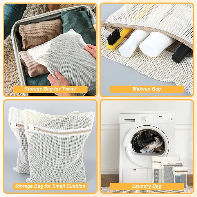 6 Pcs Laundry Bags Cotton Mesh Wash Bags Breathable Mesh Delicate Laundry Bag with Zipper, Travel Laundry Bag for Underwear, Delicates, Pants, Shoes, Socks, Bra Wash Bag for Washing Machine