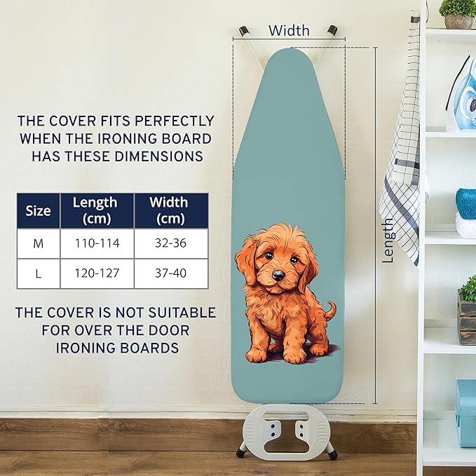 Encasa XO Ironing Board Cover and Pad 42"x14" - Free Silicone Iron Rest & Mesh Cloth - 4mm Felt, Medium Iron Board Cover with Padding - Heat Resistant, Non Slip Drawstring Tommy