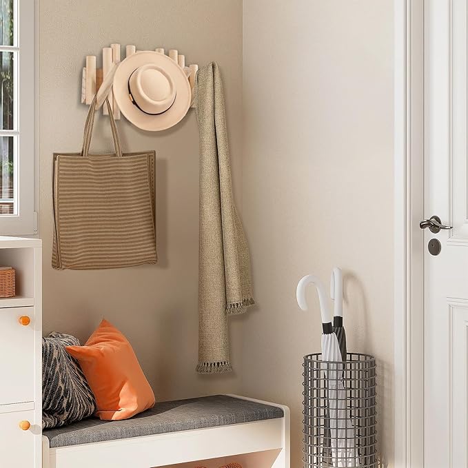 Wall Mount Coat Rack with 5 Hooks: Space-Saving Wall Coat Rack, Hooks for Hanging in Entryway, Bathroom, Home Office