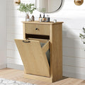 Modern Tilt Out Laundry Hamper Cabinet, Fluted Hidden Garbage Cabinet with Laundry Storage Basket, Wooden Trash Can Cabinets with Drawer (Natural Oak, 13"D x 21"W x 36"H (Single))