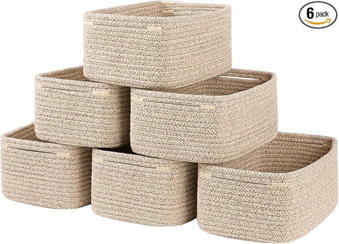 6 Pack Storage Baskets for Shelves, Small Baskets for Shelves, Cute Decorative Storage Bins, Organizer Basket for Gifts Empty, 11.8''Lx7.8''Wx4.7''H-Brown