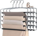SINDAX Pants Hangers Space Saving - 6Pack, 5 Layers Space Saving Hangers, Sturdy Stainless Steel Pant Rack with Anti-Slip Swing Arm, Closet Organizers and Storage for Trousers Jeans