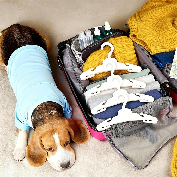 20 Pcs Dog Clothes Hangers 7 Inch White Plastic Pet Clothes Hangers with Non-Slip Clips, Cat Clothing Hangers, Pet Clothing Holders Coat Hangers for Small Pet Such as Dog & Cat Costumes