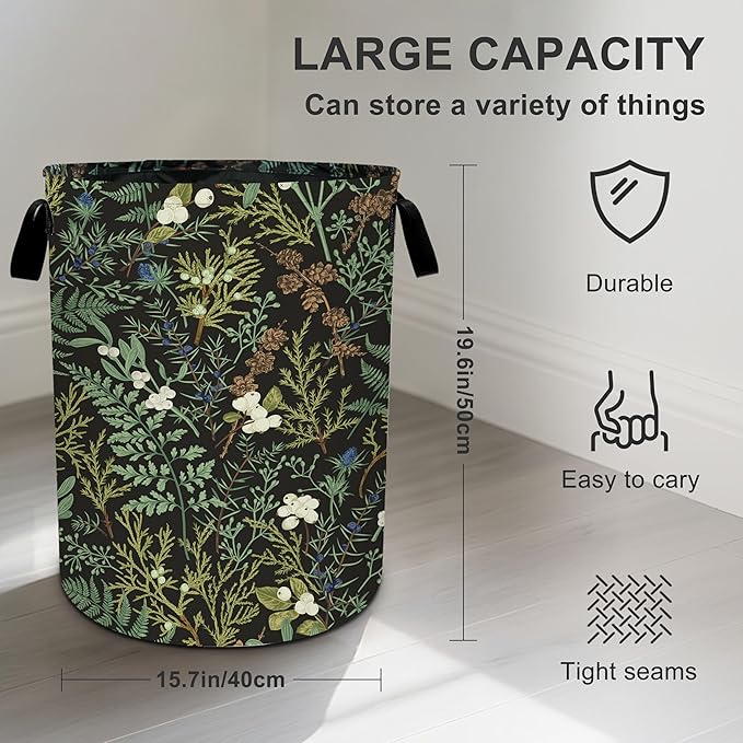 Vintage Herbs Floral Laundry Basket Laundry Hamper With Handles Collapsible Laundry Baskets Storage Basket For Room Bathroom Bedroom Decor