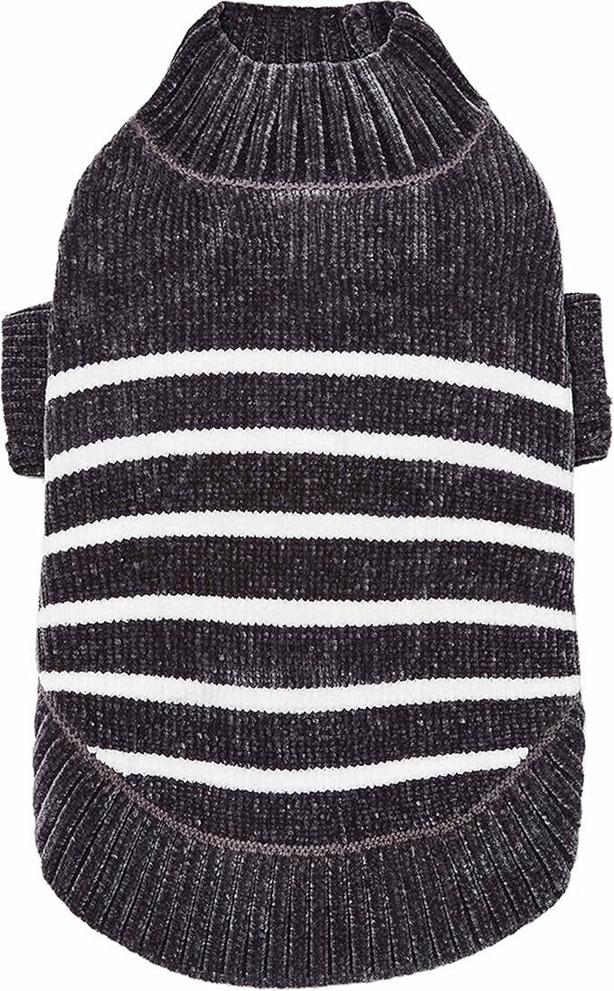 Blueberry Pet Cozy Soft Chenille Classy Striped Dog Sweater in Chic Grey, Back Length 16", Pack of 1 Clothes for Dogs