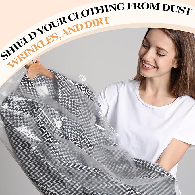 450 Count Dry Cleaner Bags Plastic Clear 21''x40'' Plastic Dust Cover Storage Dry Cleaning Bags for Clothes Hanging Clothes Suits Wedding Dresses Gowns Coats Uniforms