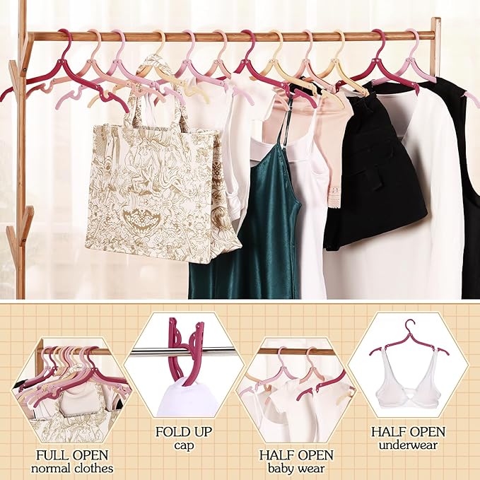 12 Pcs Travel Hangers Cruise Ship Essentials Foldable Portable Plastic Vacation Hangers Non Slip Clothes Drying Rack Travel Accessories for Dormitory School Hotel Laundry (Stylish Color)