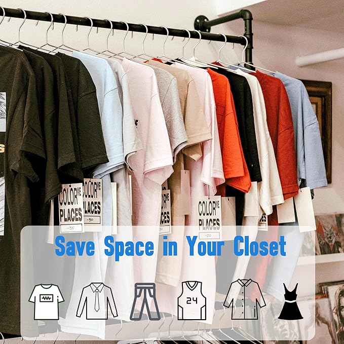 Wire Hangers 60 Pack, Heavy Duty, Space Saving, Stainless Steel, Silver, 16.5inches Closet Hangers for Hanging Coats, Suits, Jackets, Shirts,T-Shirt