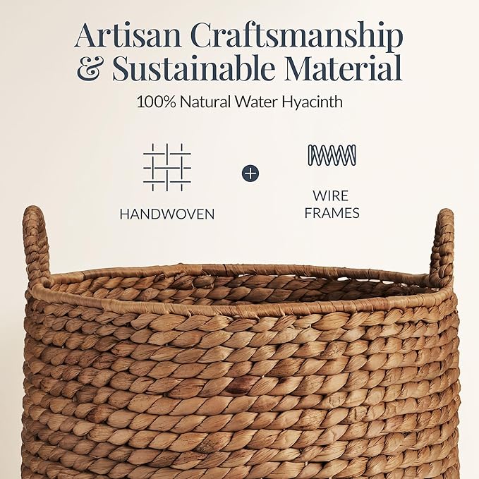 Best Choice Products 2-Piece Round Nesting Baskets W/Handles, Handwoven Water Hyacinth, Plant Holder, Laundry Basket, Storage Organizer, Tote Bins for Bedroom, Living Room, & Laundry Room - Chestnut