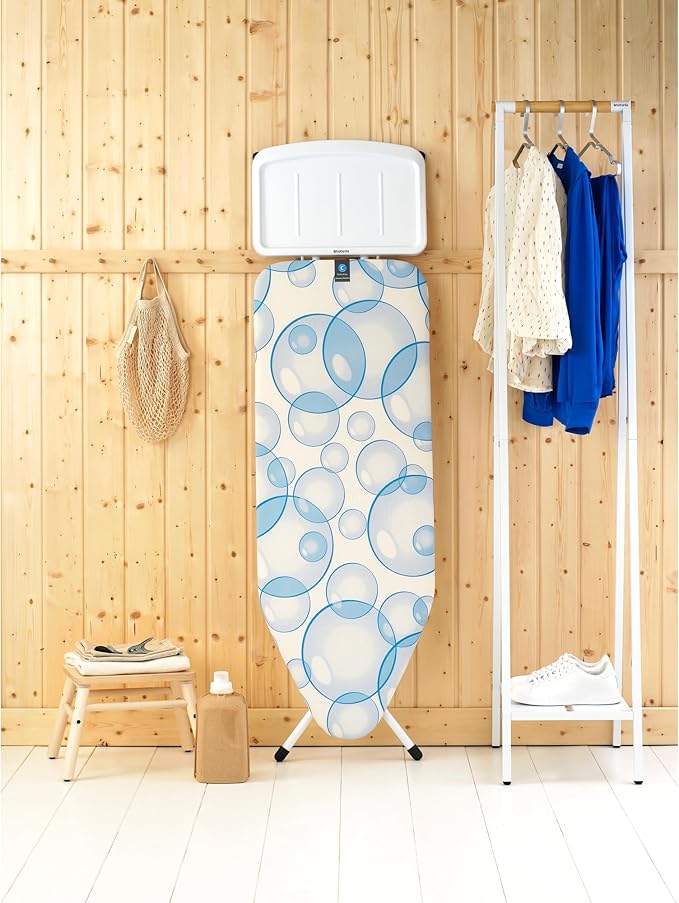 Brabantia - Ironing Board C - Extra Large Steam Iron Rest - Adjustable in Height - Non-Slip Rubber Feet - Triple Layer Cotton Cover - Foldable XL Unit - Bubbles - 124x45 cm