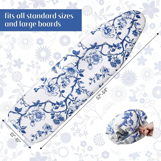 Tegeme Ironing Board Cover and Pad 15 x 54 Inch Cotton Thick Padded with Elastic Edge and Hook and Loop Laundry Room Decor Fits Standard Size(Chinoiserie)