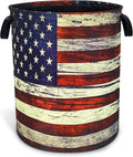 Retro American Flag Laundry Basket Patriotic Foldable Oxford Cloth Funny Tote Bag Laundry Hamper Clothes Storage Bucket Toy Organizer For Bathroom/Laundry Storage/Bedroom 18.9x16.5 Inch